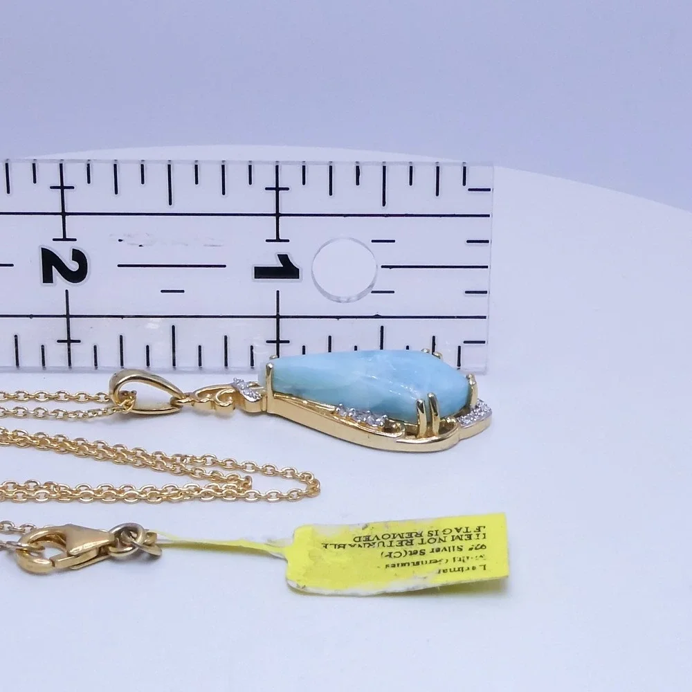 D'Joy Gold Over Sterling Silver 925 Blue Larimar Zircon Pendant Necklace 20in